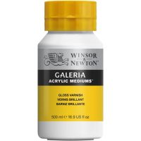 a plastic tub of galeria gloss varnish with yellow lid